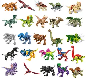 Minifiguras de dinosaurios de plástico, bloques de construcción 3D, juguete educativo