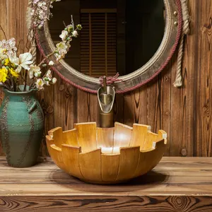 Vendita all'ingrosso lavandino del bagno marrone-Jingdezhen lavabo in ceramica lavabo bacino di Ceramica Contatore Top Lavabo Bacino a forma di fiore marrone loto intagliato Lavelli Da Bagno