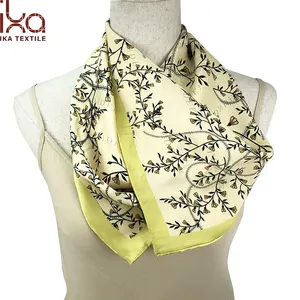 Hot Sale Double Faced Digital Print Pure Silk Satin Scarf with Hand Rolled