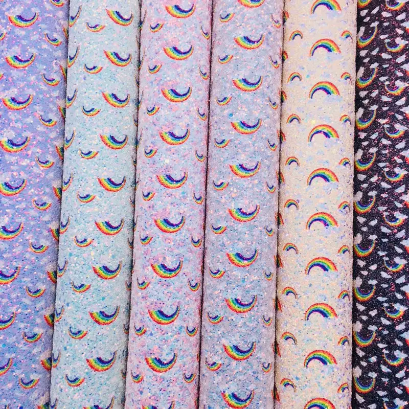 Regenboog Afdrukken Glitter Lederen Product Voor Schoenen Bows Stof