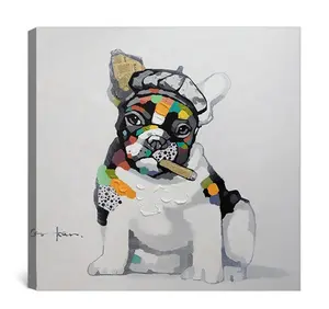 Hot selling home decorative animal painting purely handpainted animal cute dog pop art canvas oil paintings