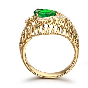 moda hermosa joyería de piedras preciosas Vintage elegante de cobre puro diamante circón chapado en oro anillo de piedra verde - Product Image 2