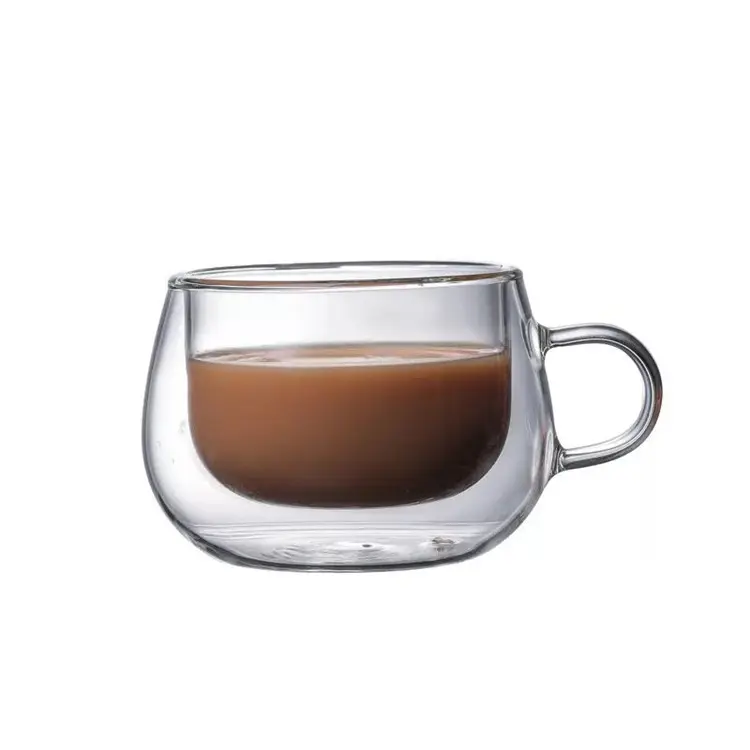 OEM custom logo insulated double wall glass coffee mug cup 150ml with handle