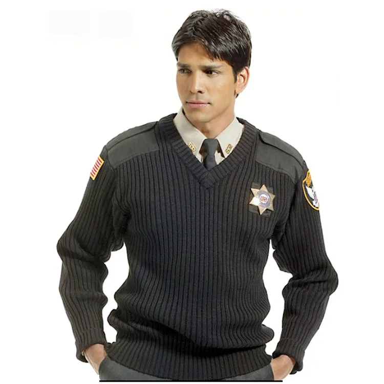 Cheap Security Uniforms OEM Customize Plus size embroidered sweater men school uniform black cardigan security sweater