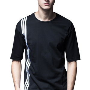 Nuevo diseño 100% algodón tela en blanco cortar y coser con rayas en contraste panel lateral caída de hombro <span class=keywords><strong>camiseta</strong></span> <span class=keywords><strong>hombre</strong></span> - Product Image 2