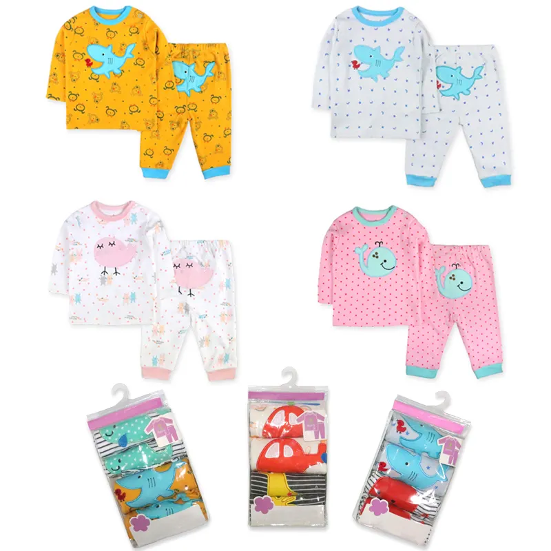 Bé Pajama Set Động Vật Thiết Kế Quần Áo Trẻ Em Hàng May Mặc Cho Trẻ Sơ Sinh Unisex Trẻ Em T-Shirts Cotton Thoáng Khí Thêu Giản Dị