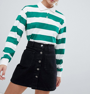 Personnalisé Femmes Vert/<span class=keywords><strong>Blanc</strong></span> En Coton À Manches Longues <span class=keywords><strong>Polo</strong></span> Rugby Rayé - Product Image 1