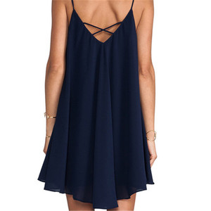 Donna di Estate del V-collo Allentato Pannello Esterno Chiffon Sexy <span class=keywords><strong>Mini</strong></span> Vestito Indietro Croce - Product Image 5