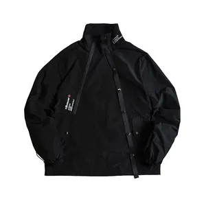 Killwinner街头嘻哈黑色大衣时尚100涤纶斜织带功能运动防风男士外套