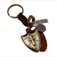 Porte-clés knight européen, avec une croix en cuir, porte-cartes, Vintage, 1 pièce