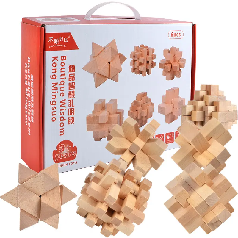 Quebra-cabeças 3d de madeira, cubo clássico, teasers, conjunto de 6 anos, brinquedo educativo, presente para crianças