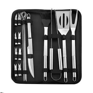online Hot Sale Stainless Steel BBQ Tools 18pcs Perfect Outdoor Barbecue Grill Utensils Set with Oxford Fabric Case Package