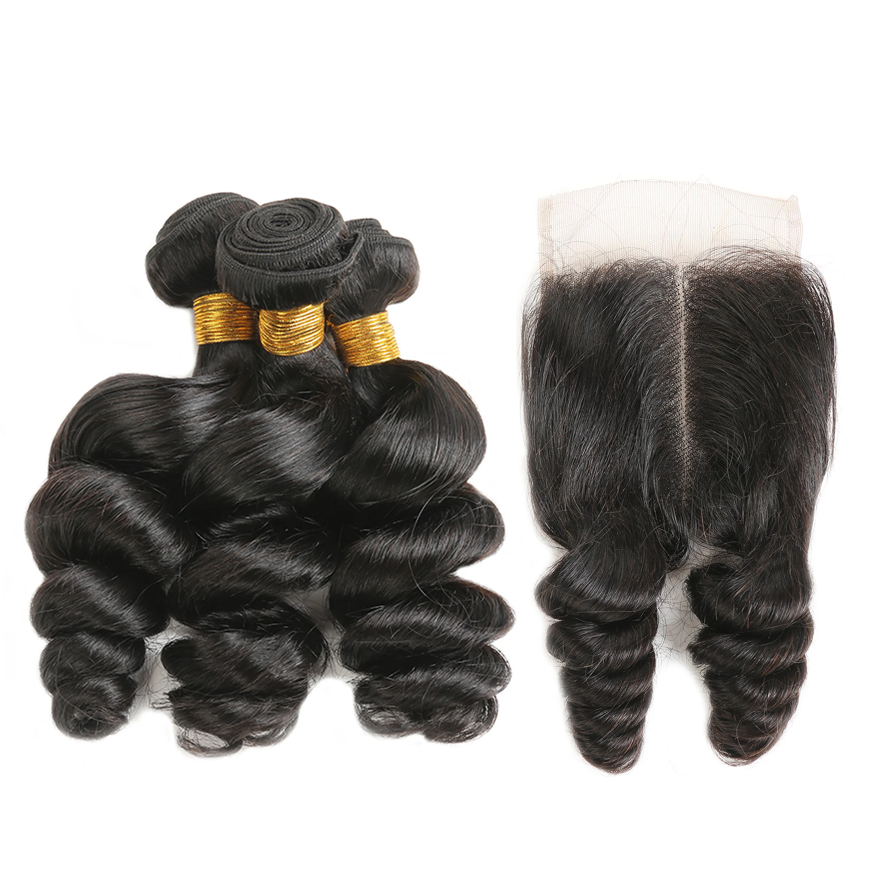 RUIMEI Loose Weaves 100% Cuticle Aligned Peruvian Virgin Hair blend Hair Extension Natural Human Hair Bundles& Closure