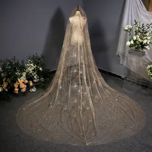 Gambaran Nyata Aksesoris Pengantin Kerudung Pernikahan Emas Bordiran Bridal Veil 3 Meter Katedral Pernikahan Kerudung