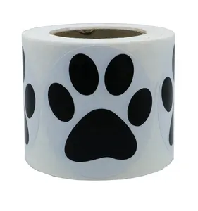 Hybsk 2 "Round Black Bear Paw Print Dog Puppy Paw Stickers 300 pezzi per rotolo
