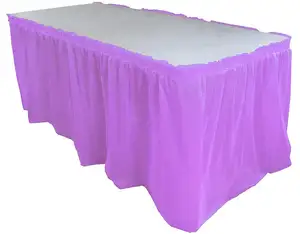 Disposable premium table skirting for weddings birthday party decorations plastic purple ruffled table skirt