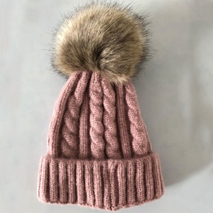 Custom Thick Warm <strong>Wool</strong> Blend <strong>Beanie</strong> with Faux Fur Pom Pom and Braided Letter Pattern for Travel - Product Image 4