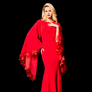2024 이브닝 가운 여성 패션 레드 롱 슬리브 정장 파티 이브닝 드레스 프롬 드레스 - Product Image 2