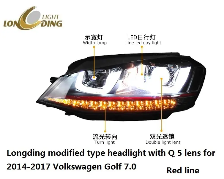 Longding修正されたU UタイプヘッドライトとQ 5レンズため2014-2017 Volkswagen Golf 7.0