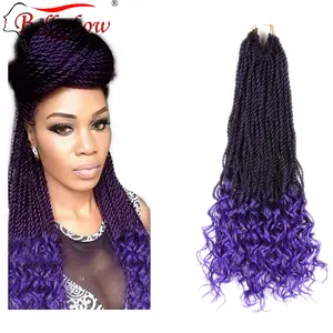 Hot sell 18inch 30stands synthetic braiding hair synthetic hair extensions with wavy ends curly senegalese twist hair