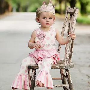 Polka dot roupas persnickety remake boutique rosa das meninas verão conjuntos capris tarja crianças usam crianças outfits
