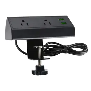 2 AC US power Clamp on Desktop Edge Power Outlets/Removable Clamp Mount Power Strip Socket with USB Port