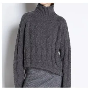 Invierno pesado Jersey de punto de Cable utilizado lana suéter de cachemira para mujeres