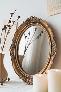 <span class=keywords><strong>Espejo</strong></span> de Madera Retro <span class=keywords><strong>Dorado</strong></span> Hecho a Mano para <span class=keywords><strong>Baño</strong></span>, <span class=keywords><strong>Espejo</strong></span> de Pared Colgante Estilo Marroquí para Decoración del Hogar - Product Image 2