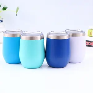 Tazza da caffè verniciata a polvere isolata in acciaio inossidabile a doppia parete da 12 once 350ml Logo personalizzato con coperchio trasparente