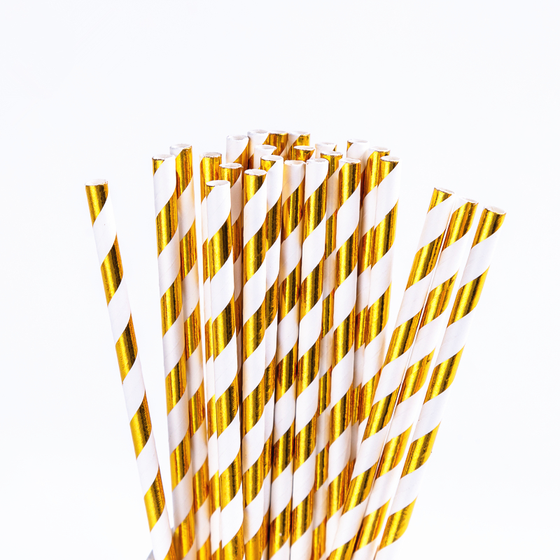25pcs/bag Biodegradable Disposable Straight Metallic Foil Bronzing Gold Paper Straws