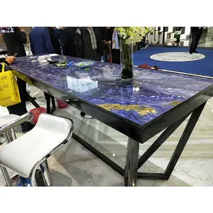 Pemasok Meja Makan Atas Marmer Furnitur Ruang Makan Biru Furnitur Rumah Batu Eksotis Desain Modern Modis Cina