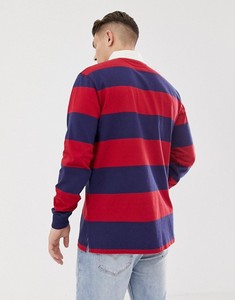 Personalizzato Uomo Rosso/Navy In Cotone A Maniche Lunghe A Righe di Rugby Polo Camicia - Product Image 2