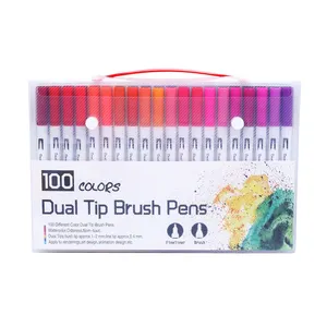 Toptan işaretleyici kalem 100 pcs-100 adet renk çift İpucu fırça kalem FineLiner ve fırça çizim boyama suluboya resim kalemi kalemler boyama Manga kaligrafi