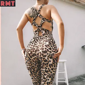 Apparel Classic Leopard Print Sexy Women One Piece Workout Suit Gym Wear sport jumpsuit Workout ropa deportiva para