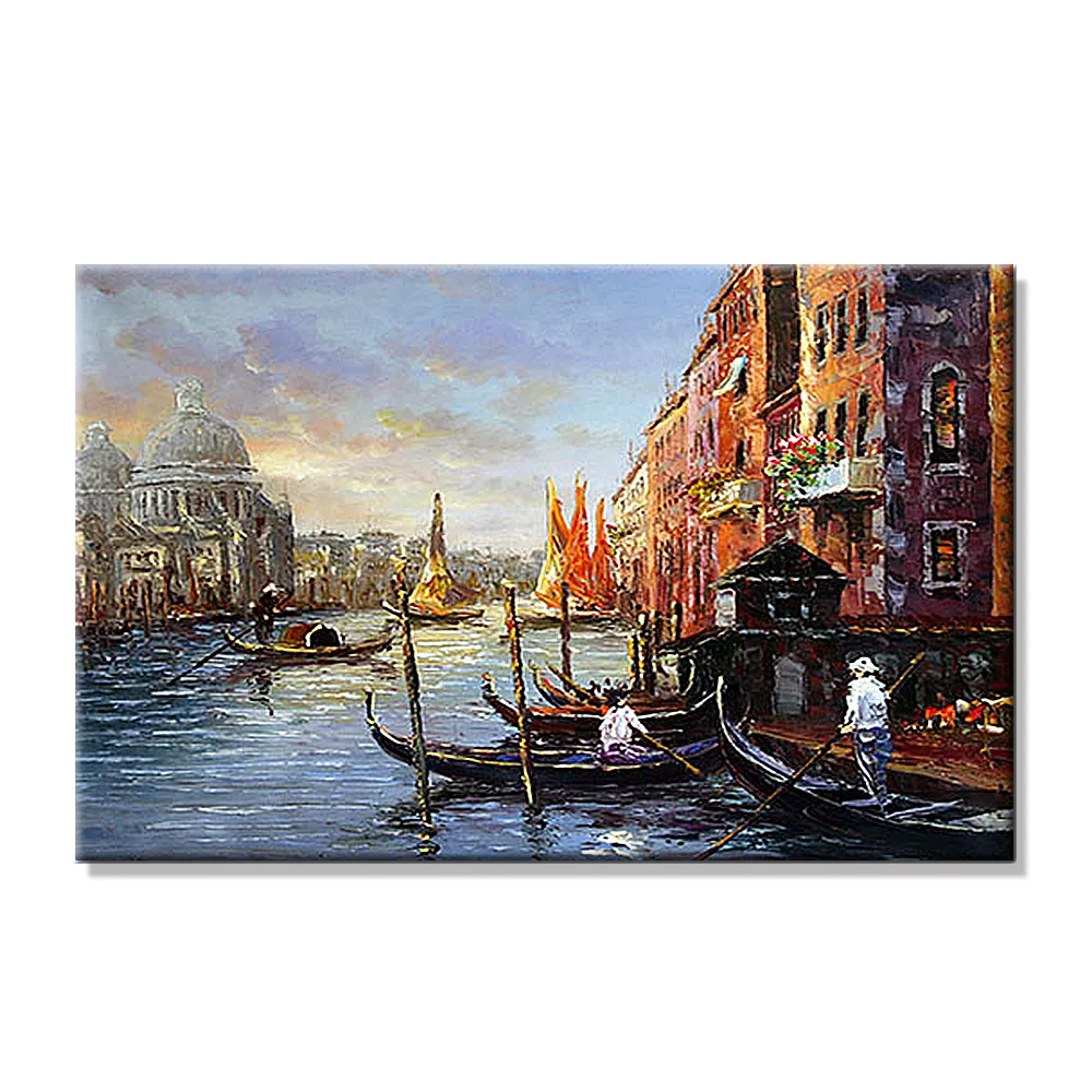 Lienzo colgante para decoración del hogar, arte de pared, paisaje de barco, pintura al óleo clásica de veneciana