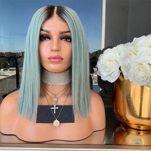 Cuticule Aligne Ombre <span class=keywords><strong>Vert</strong></span> Droite Bob ยุโรป Vierge Cheveux Humains ลูกไม้ด้านหน้า Perruques - Product Image 1