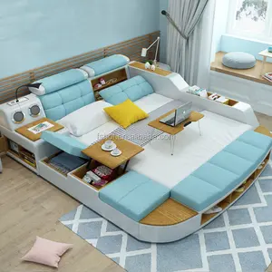 新しいデザインホーム家具ベッドルーム畳ベッドセットデザインマルチメディアスピーカー付きUSB充電器マッサージラウンジ