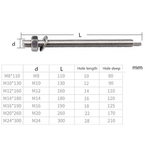 สลักเกลียวขยายตัวเคมี สแตนเลส SUS 304 เกรด GB 6.8 ขนาด M10*130 - Product Image 2