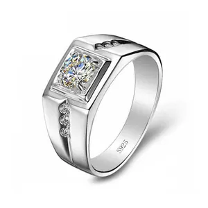 2019 Nieuwste Ontwerp Cool Zirconia Signet Hoge Kwaliteit Heren Ringen Zilveren 925 Mannelijke Vierkante CZ Diamanten Ringen Voor Mannen