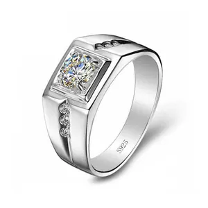 Nhẫn Nam Chất Lượng Cao Đá Cubic Zirconia Signet Thiết Kế Mới Nhất 2019 Nhẫn Kim Cương CZ Hình Vuông Nam 925