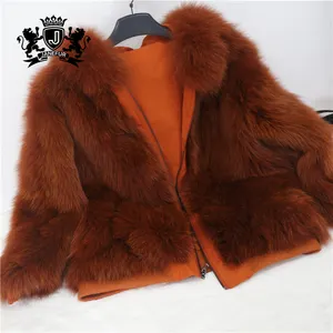 Precio barato lujoso abrigo de piel de zorro más caliente vendedor Londres estilo piel de zorro chaqueta de las mujeres