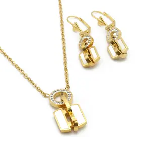 Fashion Ladies Accessories Gold Plated Stainless Steel Diamond Jewelry Unique Bridal Sets