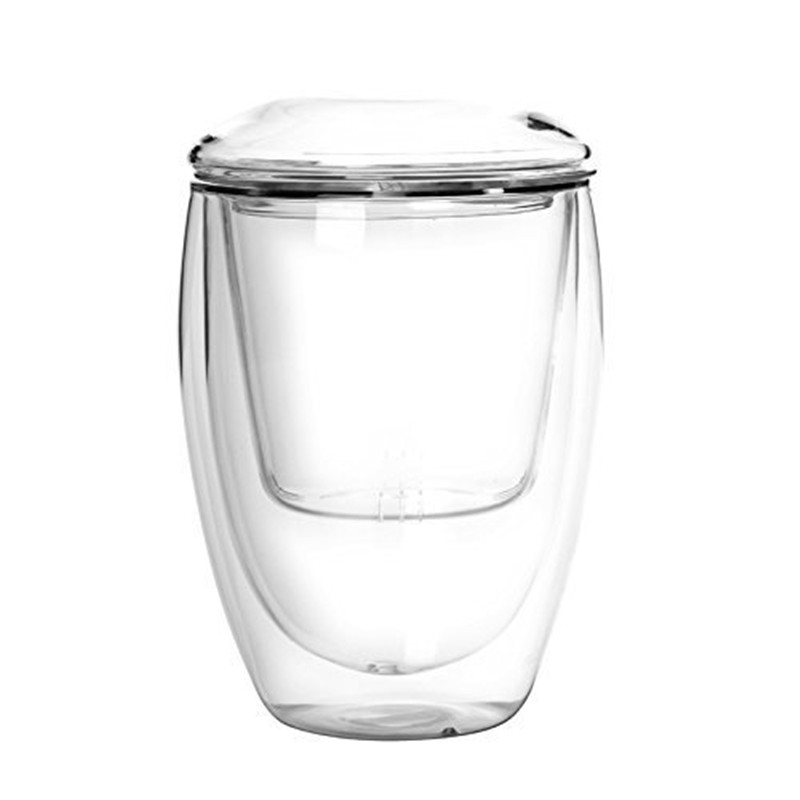 Novelty gifts fashion double wall glass tea strainer 350 ml coffee tumbler glass tee cups with lid and Infuser - Product Image 5