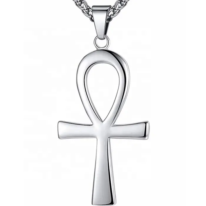 MECYLIFE-Colgante de Cruz egipcia Ankh, collar de acero inoxidable con Cruz de la vida