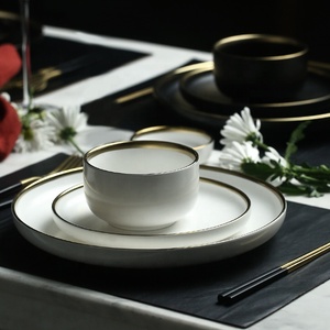 Custom Logo <strong>Wholesale</strong> Tableware <strong>Dinner</strong> Plate Cereal Bowl White Matte Gold Rim <strong>Ceramic</strong> Dinnerware <strong>Sets</strong> - Product Image 3