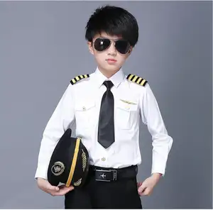Çocuk uçuş havayolu pilot üniforma elbise gömlek