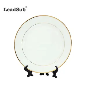 Glossy coated ceramic plate with gold rim set sublimation round ceramic plates transfer printing ceramic plate wholesale