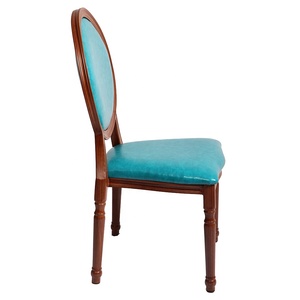 Modern Imitated Wood Look Egg Back Aluminum <strong>Dining</strong> <strong>Chair</strong> with <strong>Blue</strong> <strong>Leather</strong> Upholstery for Hotel &amp; Home Office Use - Product Image 2