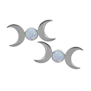 ASTM F136 Titanium Threaded 3Mm Bezel Gem Top Với 2 Trăng Lưỡi Liềm - Product Image 1