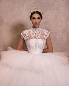 Vestidos <span class=keywords><strong>de</strong></span> Novia <span class=keywords><strong>de</strong></span> Encaje con <span class=keywords><strong>Cuello</strong></span> Alto y Falda <span class=keywords><strong>de</strong></span> Tul, Vestido <span class=keywords><strong>de</strong></span> Novia Blanco con Falda <span class=keywords><strong>de</strong></span> Tul, Vestido <span class=keywords><strong>de</strong></span> Novia <span class=keywords><strong>de</strong></span> Marca - Product Image 4